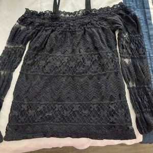 Lace sheer black long sleeved shirt